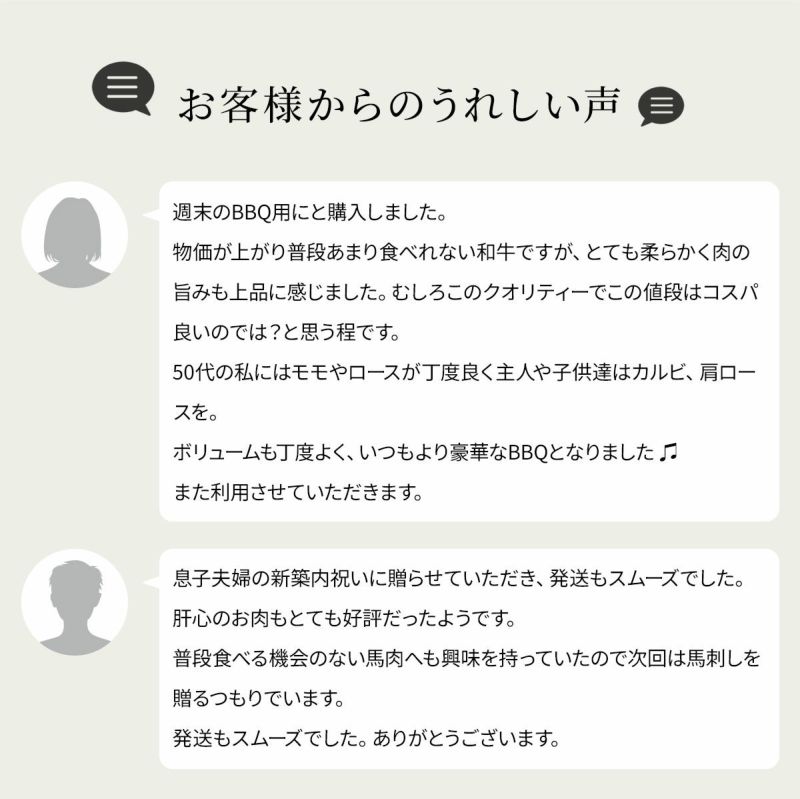 黒毛和牛・馬刺し専門店　ミートプロ鈴木のお試し４種焼肉盛合せセットお客様の声