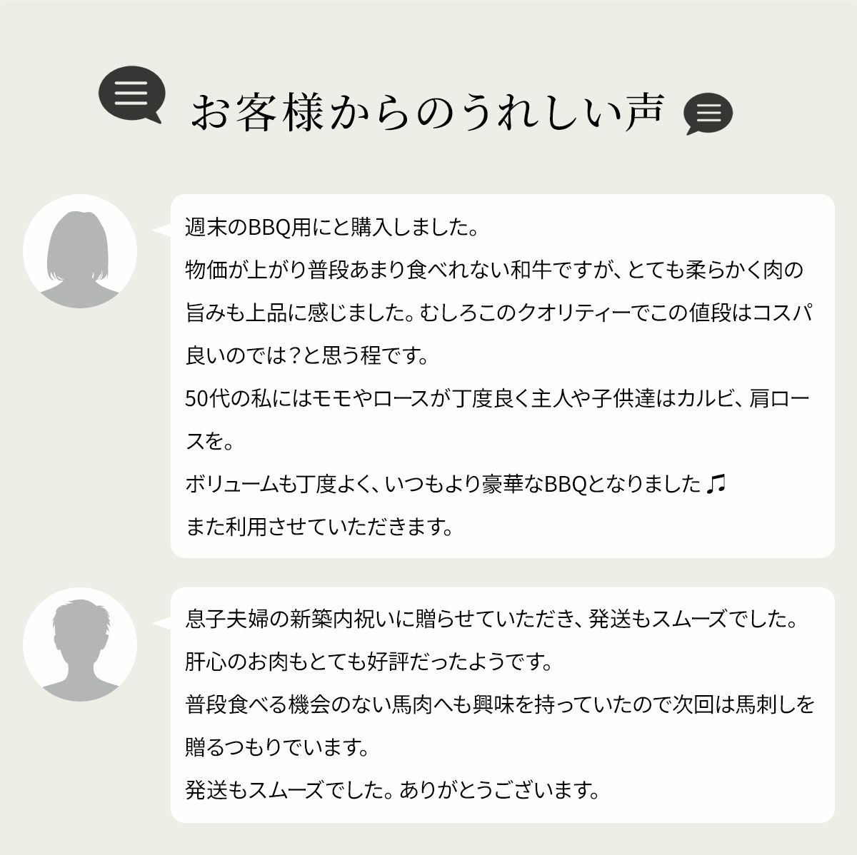 黒毛和牛・馬刺し専門店　ミートプロ鈴木のお試し４種焼肉盛合せセットお客様の声