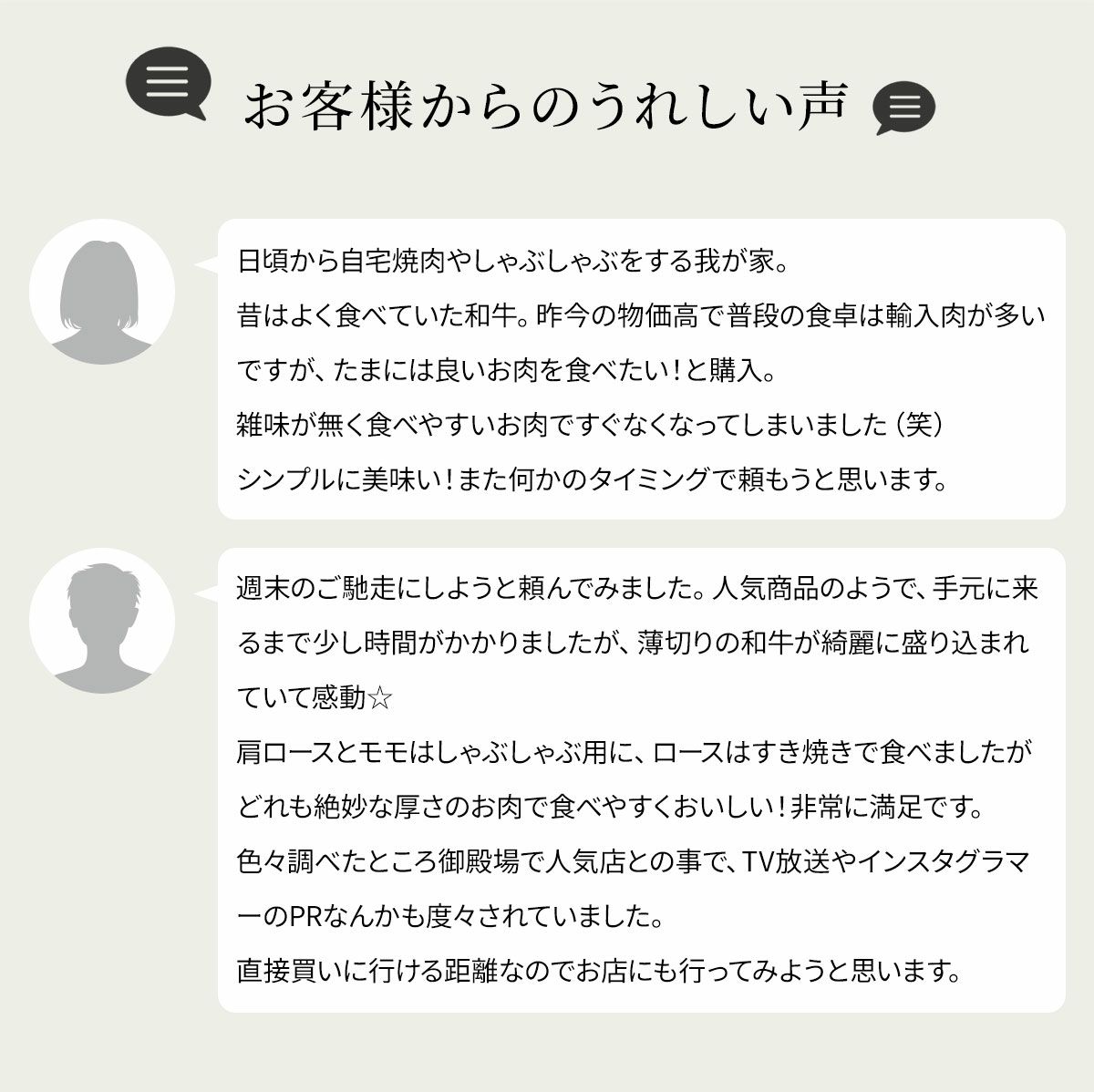 黒毛和牛・馬刺し専門店　ミートプロ鈴木のお試し３種しゃぶしゃぶ・すき焼セットお客様の声